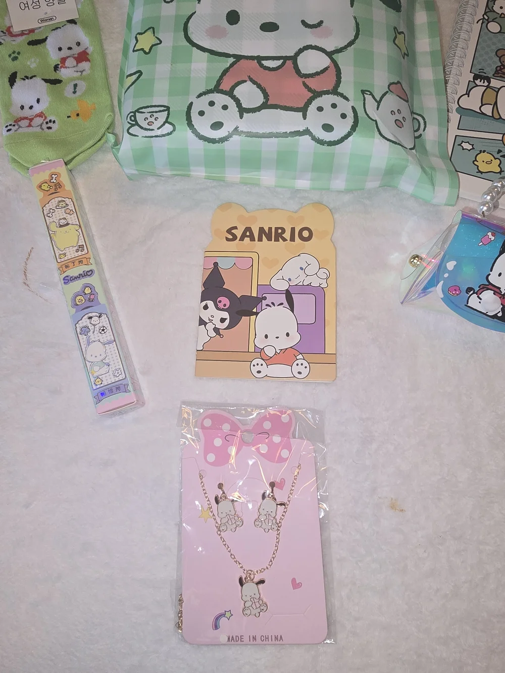 Sanrio Pochacco 8-Pc Mega Bundle! NEW Tablecloth Tote Bag Socks Journal Jewelry